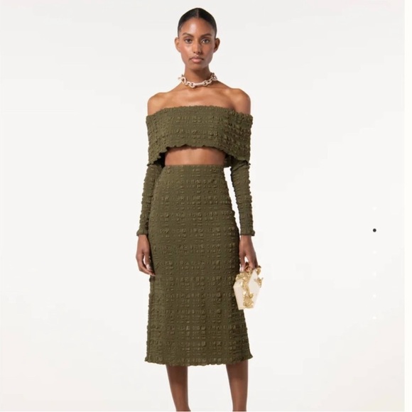 cult gaia trina green fold over off the shoulder long sleeve crop top size small - Picture 1 of 4